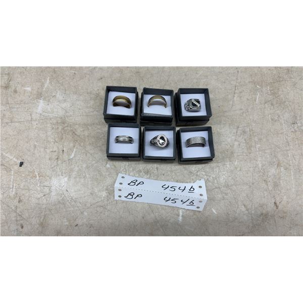6 Fashion Mens Rings, Gold and Silver Tone Bands, Signet and Fashion Styles