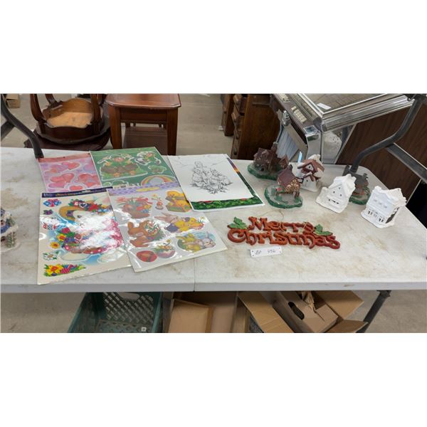 Classic Window Cling Sheets, Merry Christmas Sign, Ceramic Christmas Village
