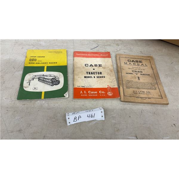 3 Tractor Manuals, John Deere 890 Rake and Case Model D