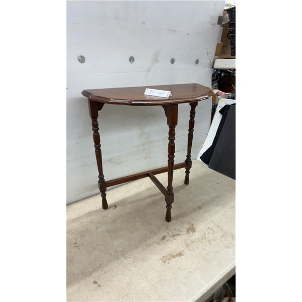 Vintage Wooden Half Moon End Table with Turned Spindle Legs