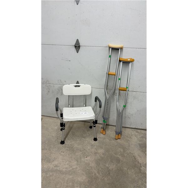 Bath Chair and 2 Pairs Adjustable Aluminum Crutches, 1 with Retractable Ice Grips
