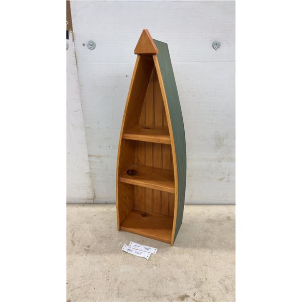 Wooden Boat-Shaped Decorative Shelf Unit With Three Shelves, 29 × 6 × 9 1/4”