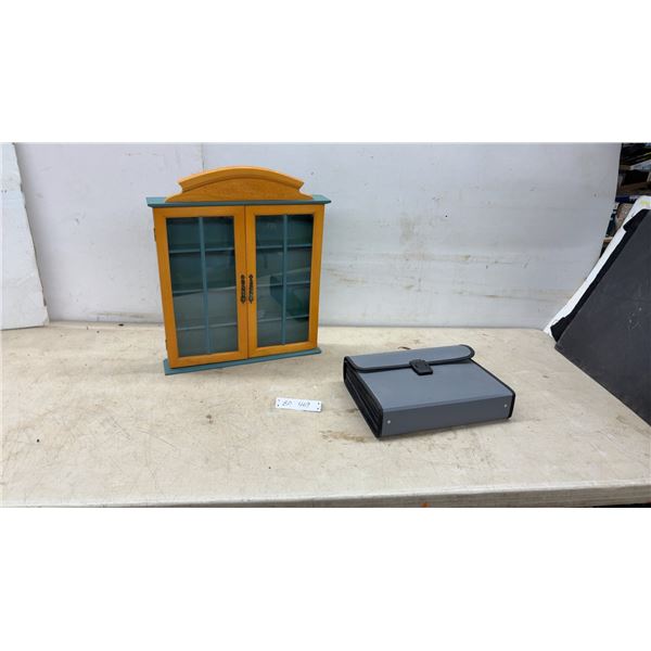 Wooden Wall-Mounted Curio Display Cabinet with Glass Doors,20 × 17 × 3” and Expanding Document