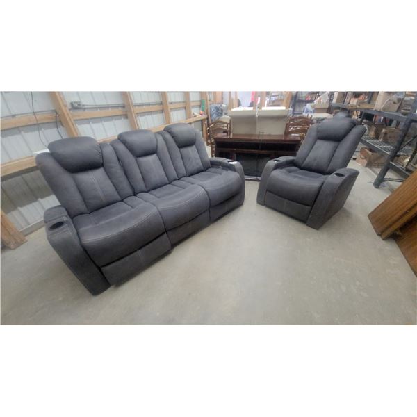 Gray Reclining Sofa and Reclining Armchair with Cupholders