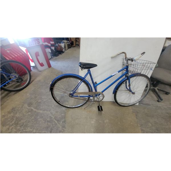 Blue Bicycle with Front Basket and Rear Fender; Blue Bicycle Frame and Wheels 26”