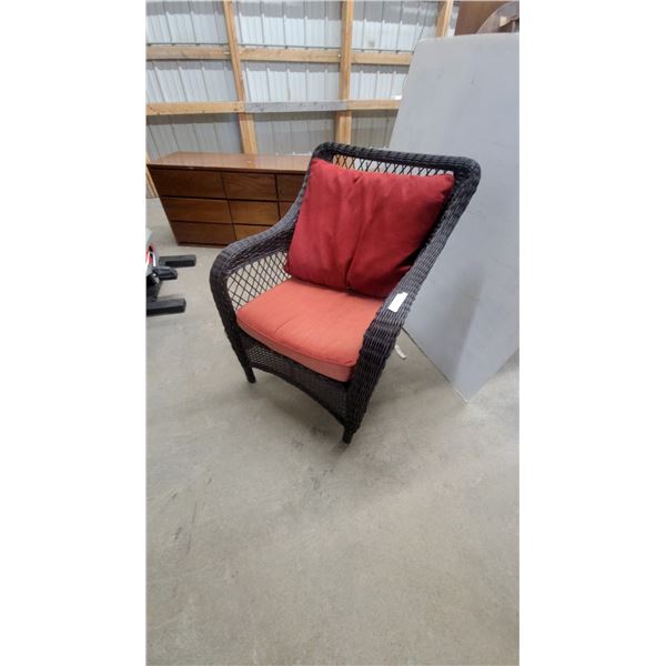 Wicker Patio Chair with Red Cushions