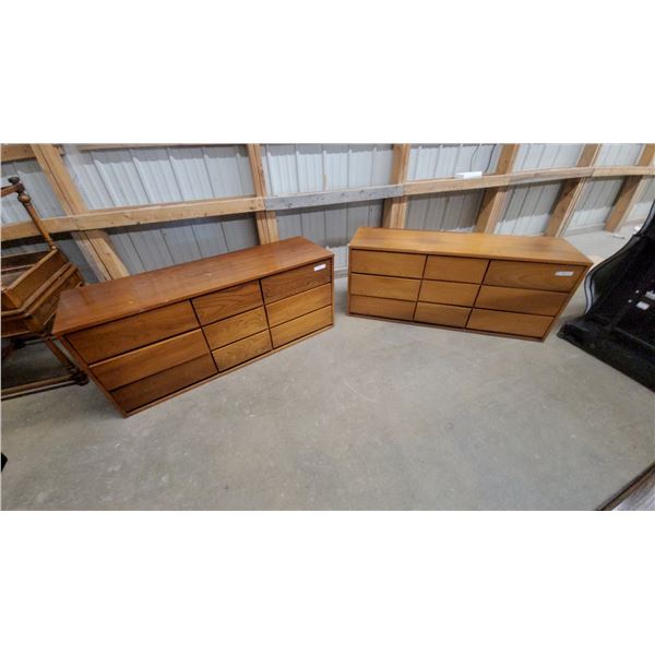 Pair of Mid-Century Modern Nine-Drawer Teak Dressers with Integrated Pulls 24”×58”×18”