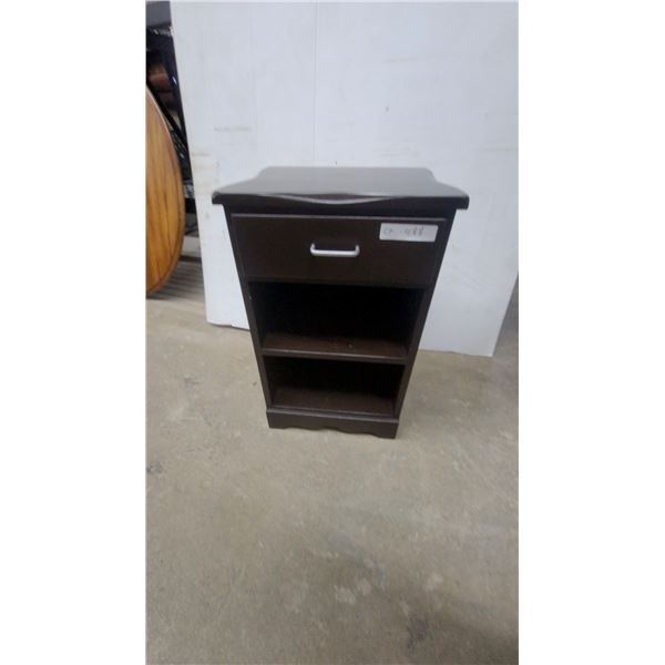 Dark Brown Wood Nightstand with Drawer and Two Shelves 26”×16”×14”