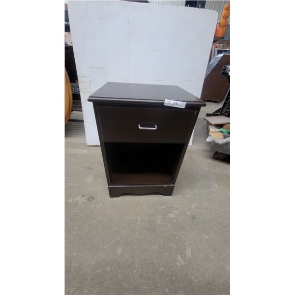 Brown Single-Drawer Nightstand with Open Shelf 27”×19”×16”