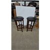 Image 1 : Pair of Black Faux Leather and Wood Bar Stools with Brass Nailhead Trim