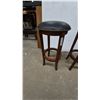 Image 2 : Pair of Black Faux Leather and Wood Bar Stools with Brass Nailhead Trim