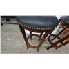 Image 5 : Pair of Black Faux Leather and Wood Bar Stools with Brass Nailhead Trim