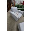 Image 2 : Gray Upholstered Armchair, Two Ottomans
