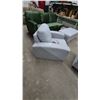 Image 3 : Gray Upholstered Armchair, Two Ottomans