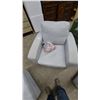 Image 4 : Gray Upholstered Armchair, Two Ottomans