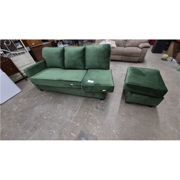 Green Velvet Sectional Sofa and Ottoman, 2 of 3 Pieces