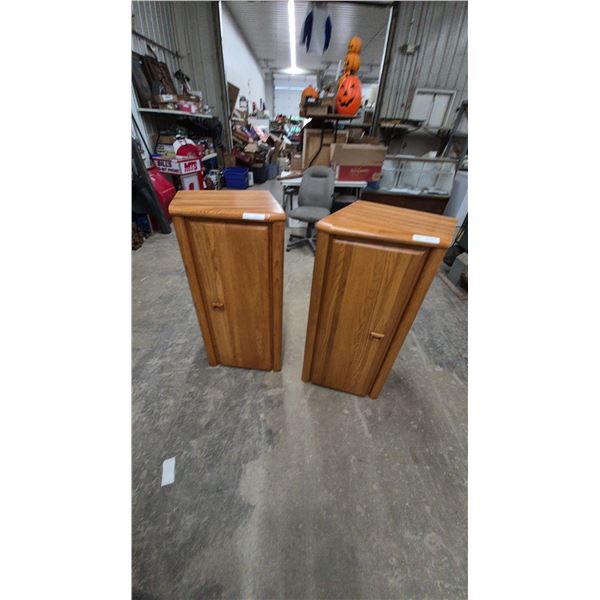 Pair of Oak Corner Cabinets with Shelves