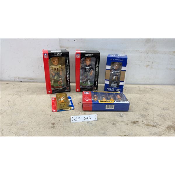 NFL Legends of the Field Urlacher and Gannon Bobbleheads, Zach Collaros and Steelers Mini Bobs