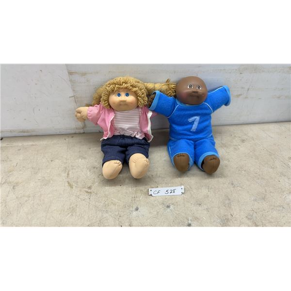 Vintage Cabbage Patch Kids Dolls, Blonde Girl in Pink Jacket and Boy in Blue Athletic Outfit