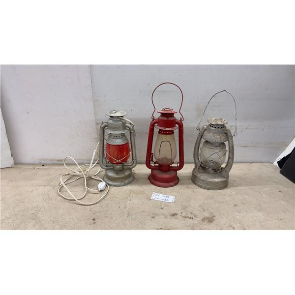 Three Oil Lanterns, 1 Converted to Electric