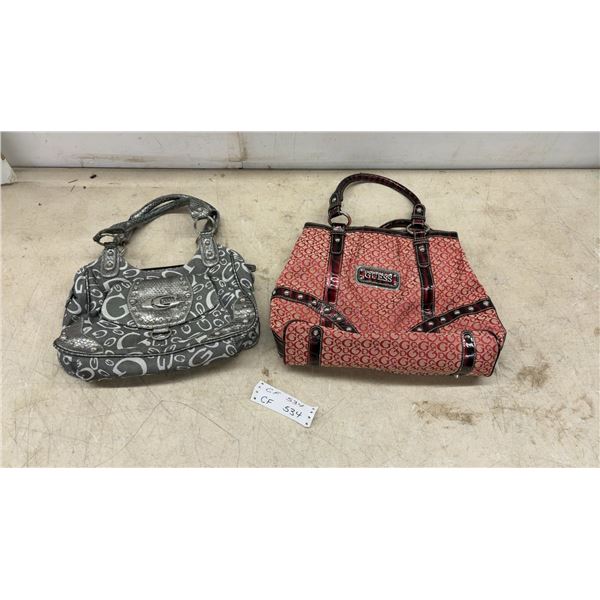 Guess Handbags, Red G-Monogram Tote and Silver G-Monogram Shoulder Bag, (Faux)
