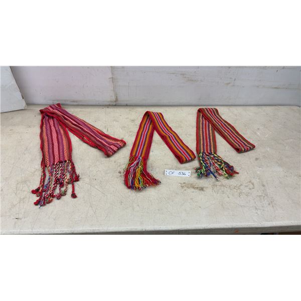 Three Handwoven Multi-Colored Festival du Voyager Sashes With Fringe
