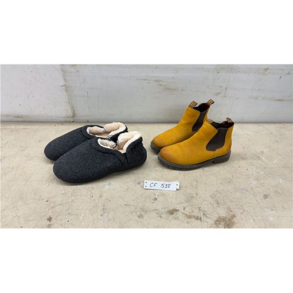 Longbay Fleece-Lined Slippers, Sz L, with Tags and Remonte TEX Yellow Leather Chelsea Boots, Sole