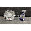 Image 5 : Orrefors Sweden Crystal Desk Clock, Ruby Glass Bird, Brandon 1910 Creamer and More on Mirror Tray