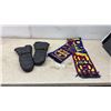 Image 1 : Black Leather Winter Gauntlets and FC Barcelona Knitted Fan Scarf