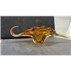 Image 3 : Mid-Century Amber and Orange Swirled Art Glass Sculptural Centerpiece Bowl, 4 1/2 × 16”
