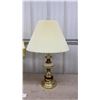 Image 2 : Pair of Traditional Brass Style Table Lamps with Cream Accent Band and Pleated Shades, 28” High