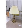 Image 4 : Pair of Traditional Brass Style Table Lamps with Cream Accent Band and Pleated Shades, 28” High