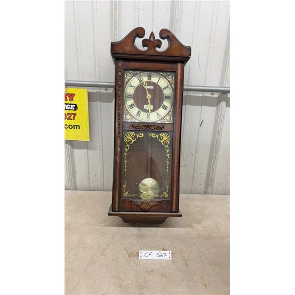 Daniel Dakota Quartz Westminster Chime Wall Clock with All-Wood Cabinet and Pendulum, 31” High