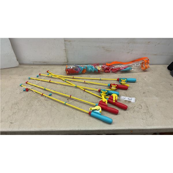 Children's Magnetic Fishing Game Set With Six Toy Rods and Assorted Plastic Fish