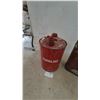 Image 2 : Two Vintage Gasoline Cans: Red Round "GASOLINE" Can and Red/White Jerry Can