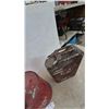 Image 5 : Two Vintage Gasoline Cans: Red Round "GASOLINE" Can and Red/White Jerry Can