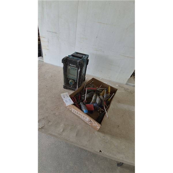 Makita Radio and Box of Screwdrivers, Pliers