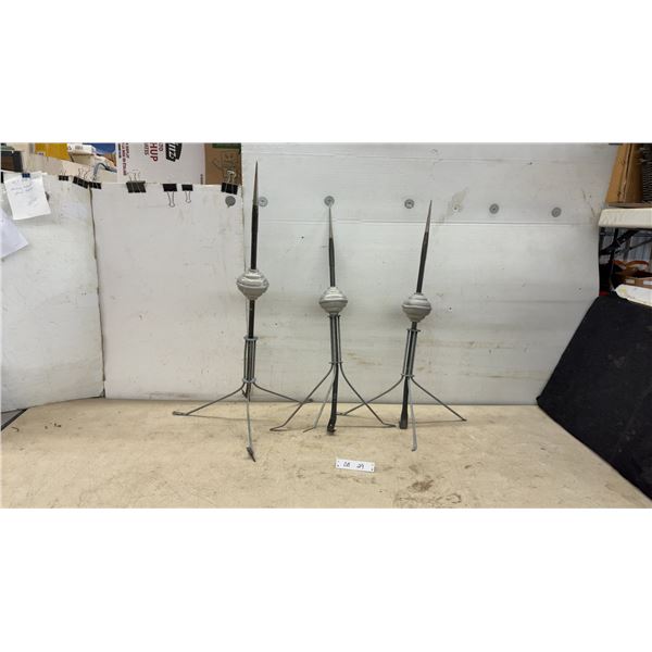 Vintage Early Streamer Emission Lightning Rods with Spherical Finials and Tripod Bases, Set of 3