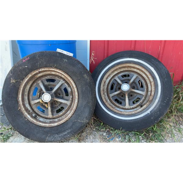 Two AMC 5-Spoke Styled Steel Rally Wheels with Center Caps, 1960s-1970s, Rims Only
