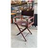 Image 1 : Folding Wooden Director's Chair with Reddish-Brown Frame and Dark Brown Canvas Seat and Back