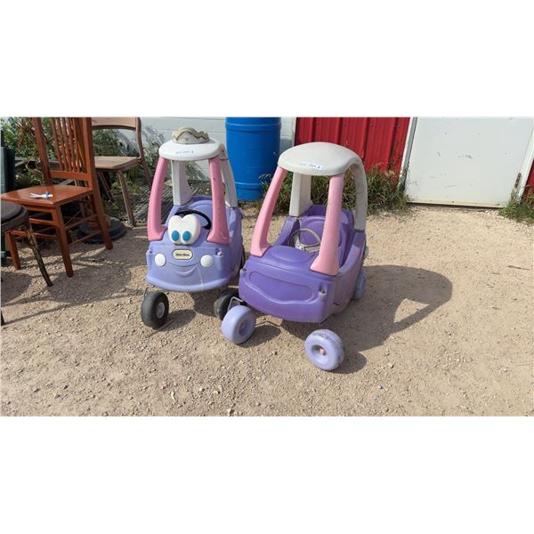 Two Little Tikes Cozy Coupe Ride-On Toy Cars, Purple and Pink Classic and Princess Editions