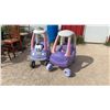 Image 1 : Two Little Tikes Cozy Coupe Ride-On Toy Cars, Purple and Pink Classic and Princess Editions