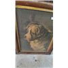 Image 2 : Framed Print of a Dog, Wood Frame with Carved Details, 27”×31”