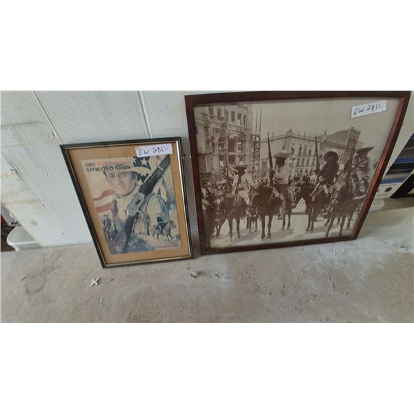 1982 Winchester Sporting Arms Print 11”×14” and Framed Sepia-Tone Photo of Mounted Revolutionaries.