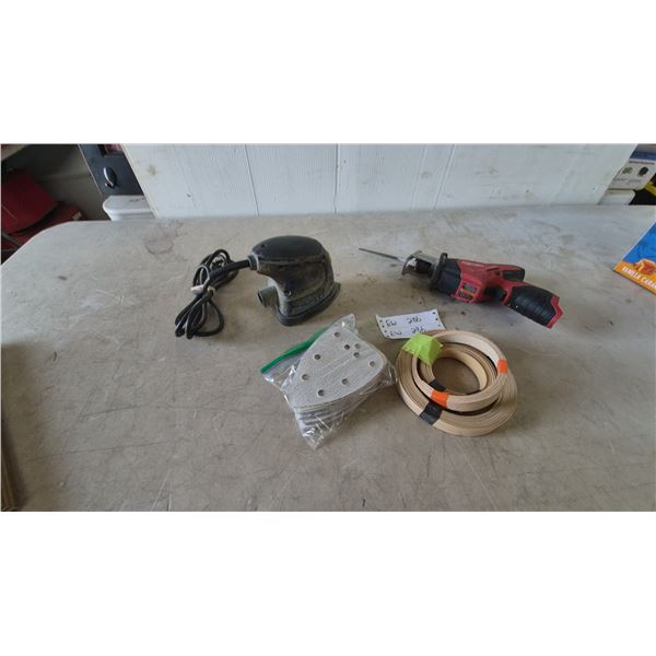 Milwaukee Hackzall Reciprocating Saw, Black and Decker Mouse Sander, Sandpaper Pkg, and Wood