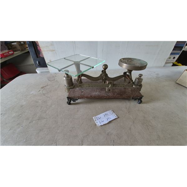Antique Marble base Balance Scale with Glass Pan, Weight