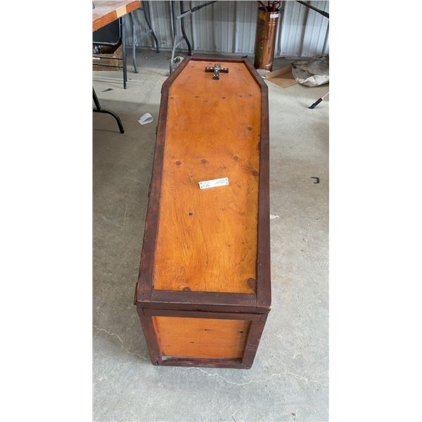 Halloween Decor, Handmade Wooden Coffin-Shaped Box with Ornate Jeweled Cross Accents on Lid and