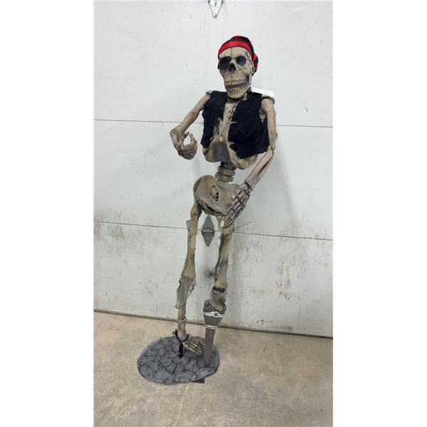 Life-Size Pirate Skeleton Halloween Prop with Bandana, Eye Patch, Vest, and Peg Leg, 62” Tall