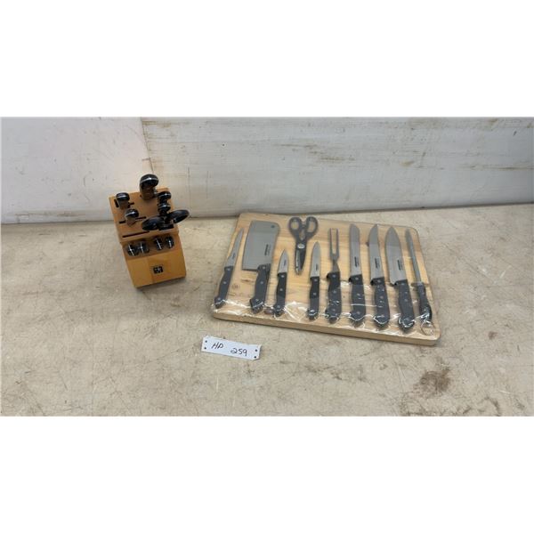 J.A. Henckels International Knife Block Set and Gourmet Traditions Knife Set with Cutting Board