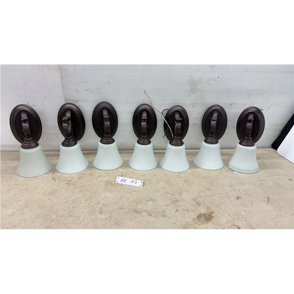 7 Traditional Oil-Rubbed Bronze Single-Light Wall Sconces with Frosted Bell Glass Shades